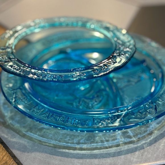 Margery Daw Baby Blue Child Glass Dinner Plate & Bowl Nursery Rhyme Divided Vtg - Picture 1 of 10